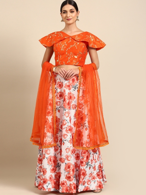 

Tikhi Imli Orange & White Embellished Semi-Stitched Lehenga & Blouse With Dupatta