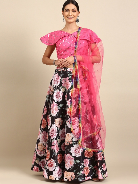 

Tikhi Imli Black & Fuchsia Embellished Mirror Work Ready to Wear Lehenga & Semi-Stitched Blouse With Dupatta