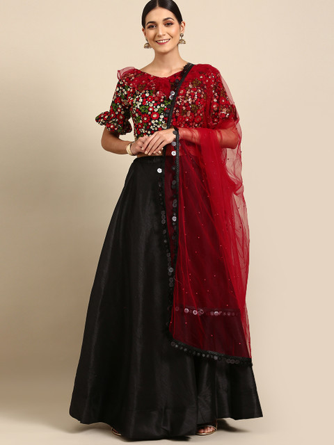 

Tikhi Imli Black & Red Embellished Sequinned Ready to Wear Lehenga & Semi-Stitched Blouse With Dupatta