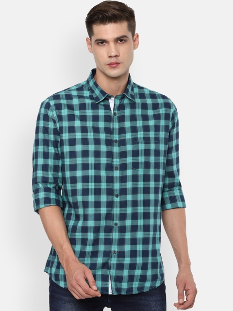 

Van Heusen Sport Men Navy Blue Slim Fit Tartan Checked Casual Cotton Shirt