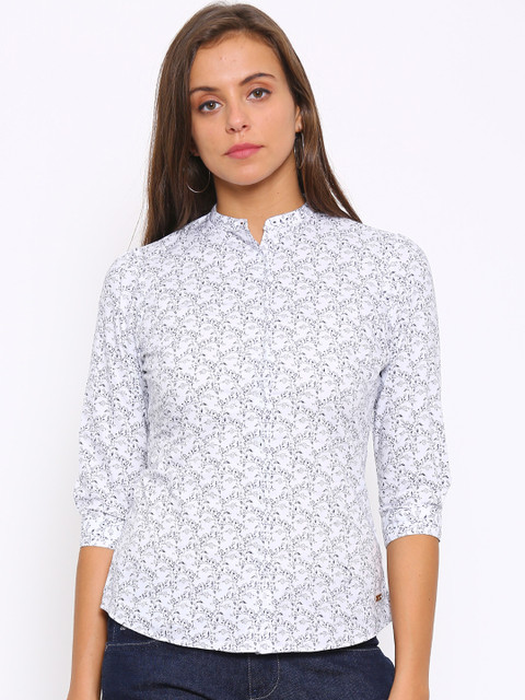 

Park Avenue Women White Slim Fit Printed Casual Shirt