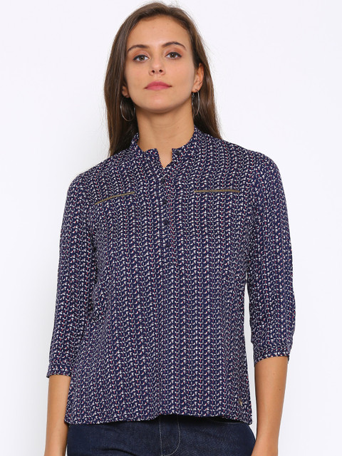 

Park Avenue Women Navy Printed Casual Shirt, Navy blue