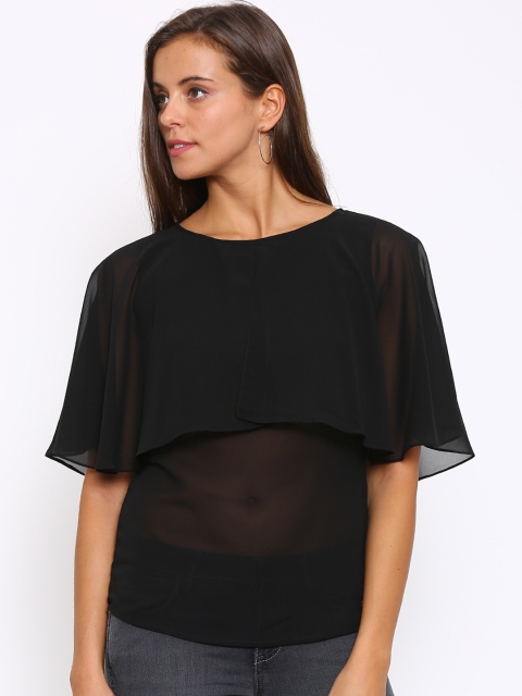 

Park Avenue Women Black Solid Layered Sheer Top