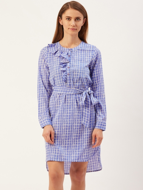 

Magnetic Designs Lavender & White Checked Ruffled A-Line Dress