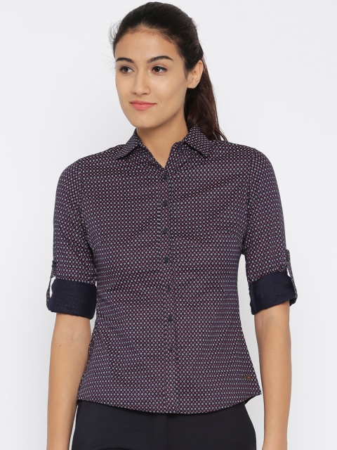 

Park Avenue Women Navy Printed Casual Shirt, Navy blue