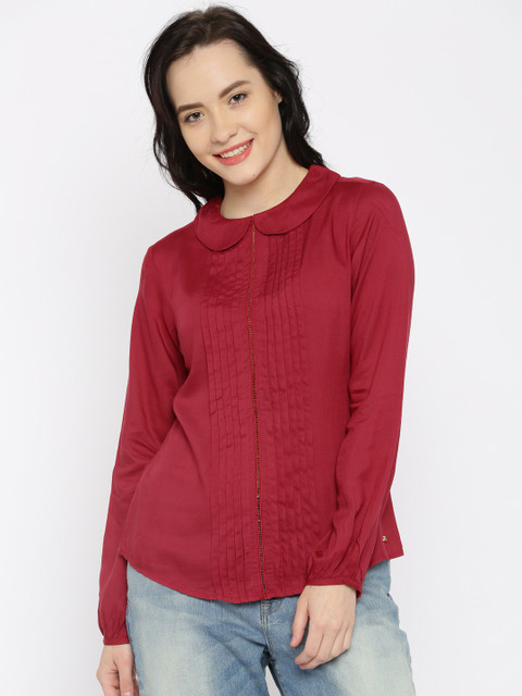 

Park Avenue Women Maroon Solid Shirt Style Top