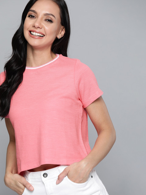 

Mast & Harbour Women Pink Solid Cotton T-shirt