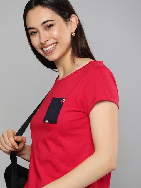 

Mast & Harbour Women Red Pocket Detailing T-shirt