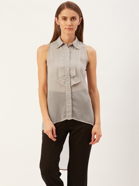 

Magnetic Designs Taupe Sheer Shirt Style High Low Top