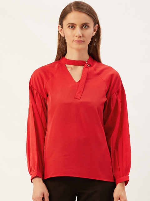 

Magnetic Designs Red Choker Neck Regular Top