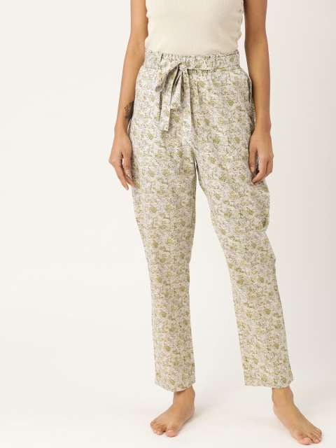 

Magnetic Designs Women Green & Off-White Floral Printed Cotton Lounge Pants