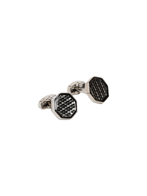 

Alvaro Castagnino Silver & Black Textured Round Cufflinks