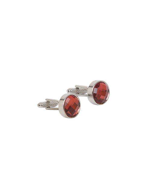 

Alvaro Castagnino Silver & Maroon Solid Round Cufflinks
