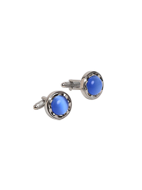

Alvaro Castagnino Silver & Blue Solid Round Cufflinks