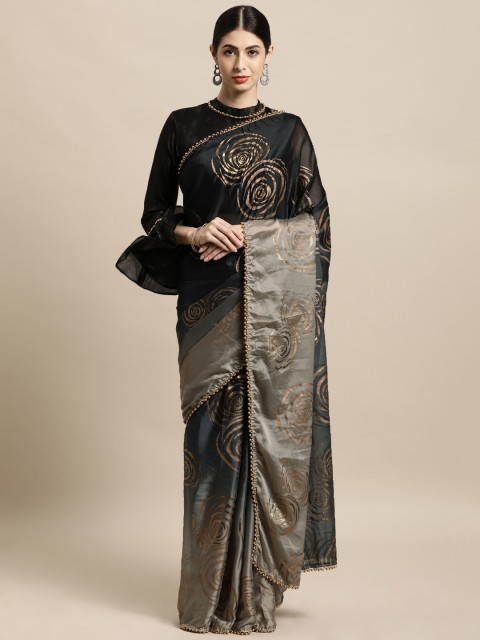 

Tikhi Imli Black & Grey Beads and Stones Saree