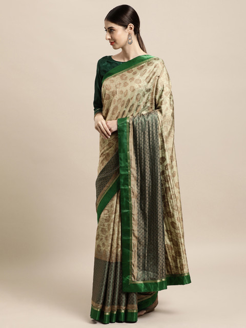 

Tikhi Imli Green & Cream-Coloured Solid Border Saree
