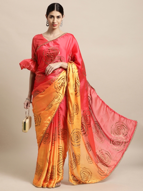 

Tikhi Imli Pink & Orange Beads and Stones Woven Design Saree