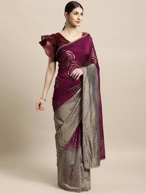 

Tikhi Imli Magenta & Grey Woven Design Beads and Stones Saree, Burgundy