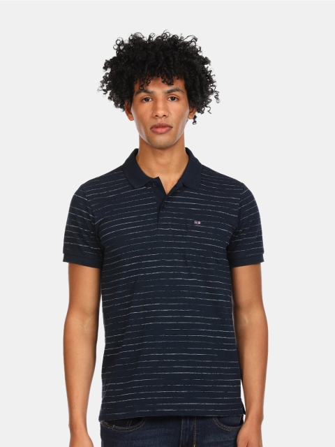 

Arrow Sport Men Navy Blue & Grey Striped Regular Fit Polo T-Shirt