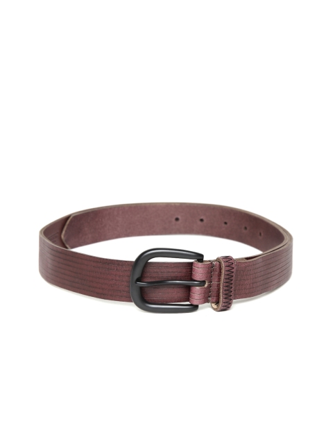 

United Colors of Benetton Men Burgundy Striped Genuine Leather Belt