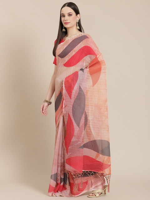 

Mitera Pink & Grey Printed Sequinned Saree