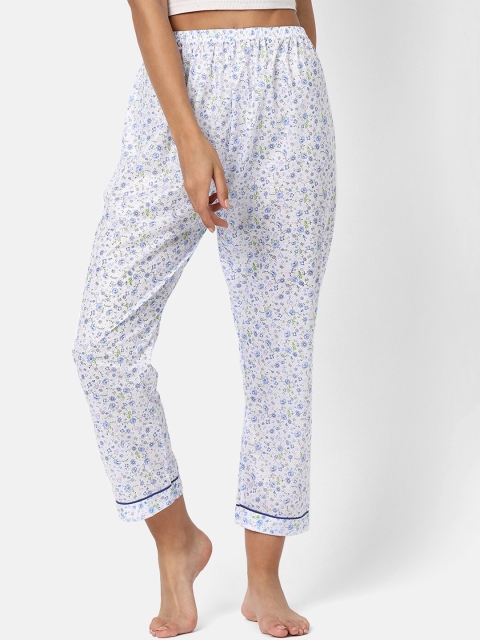 

V2 Value & Variety Women White & Blue Printed Lounge Pants