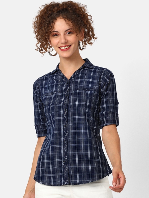 

V2 Value & Variety Women Blue Checked Casual Shirt