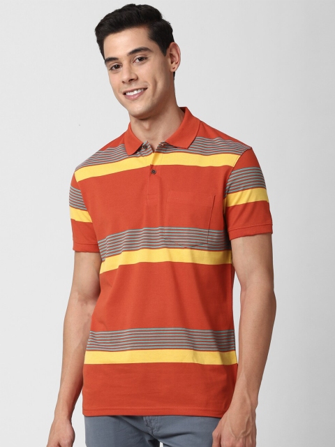 

Peter England Casuals Men Orange Striped Polo Collar Slim Fit T-shirt
