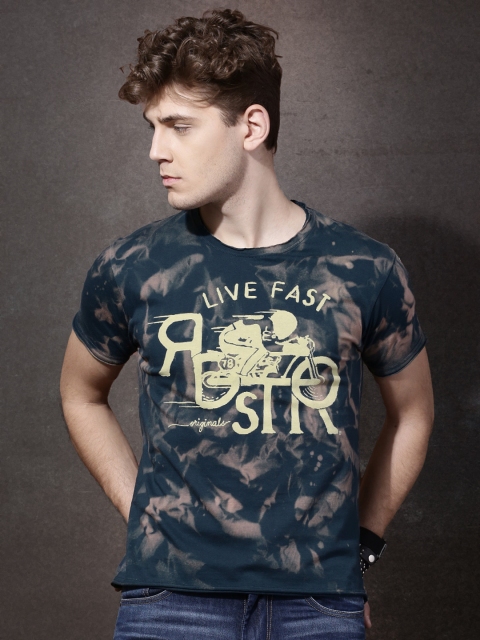 

Roadster Teal Blue Printed Round Neck T-shirt