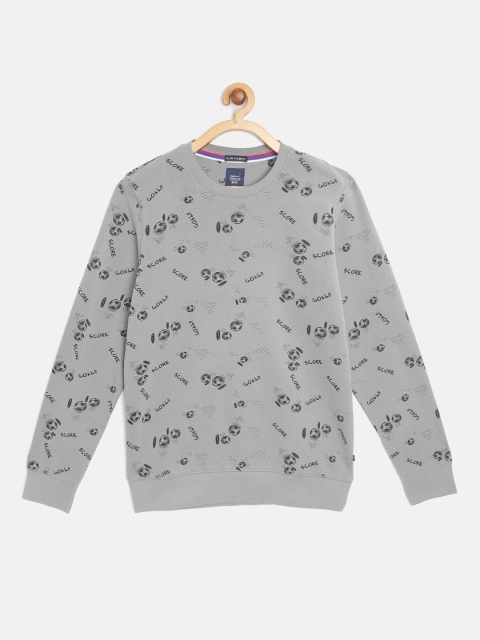 

Indian Terrain Boys Grey & Black Pure Cotton Printed Sweatshirt
