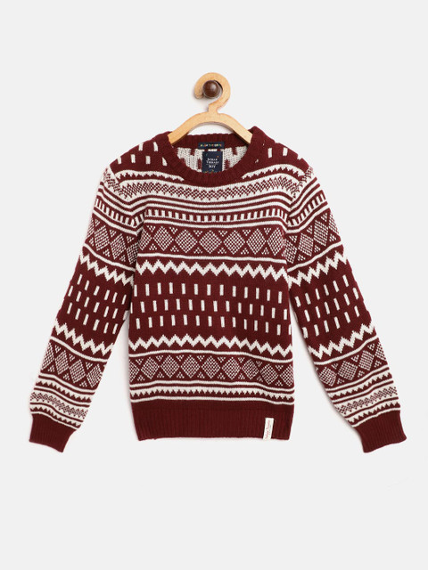 

Indian Terrain Boys Burgundy & White Fair Isle Self-Design Sweater