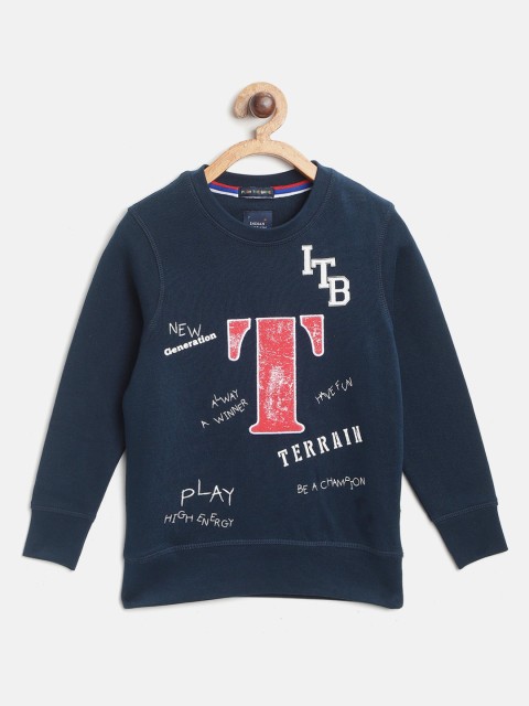 

Indian Terrain Boys Navy Blue & Red Pure Cotton Printed Sweatshirt