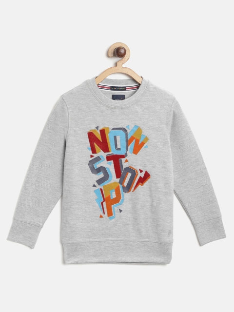 

Indian Terrain Boys Grey Melange Flock Printed Sweatshirt