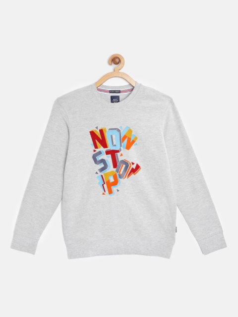 

Indian Terrain Boys Grey Melange & Blue Pure Cotton Printed Sweatshirt