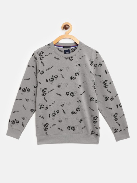 

Indian Terrain Boys Grey & Black Conversational Print Cotton Sweatshirt
