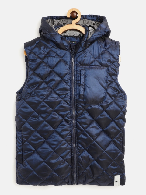 

Indian Terrain Boys Navy Blue Insulator Hooded Quilted Jacket