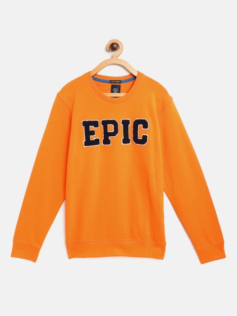 

Indian Terrain Boys Orange & Navy Blue Typography Applique Cotton Sweatshirt