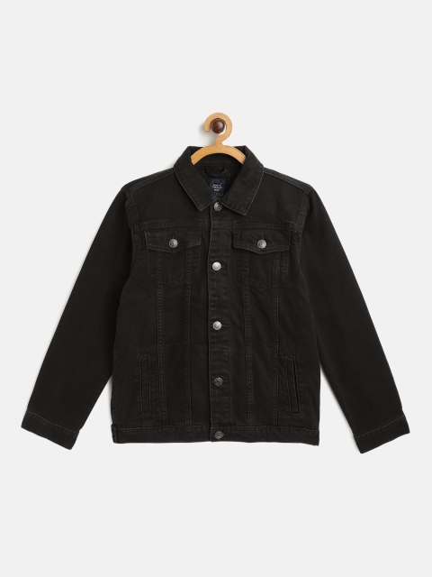 

Indian Terrain Boys Black Cotton Solid Denim Jacket