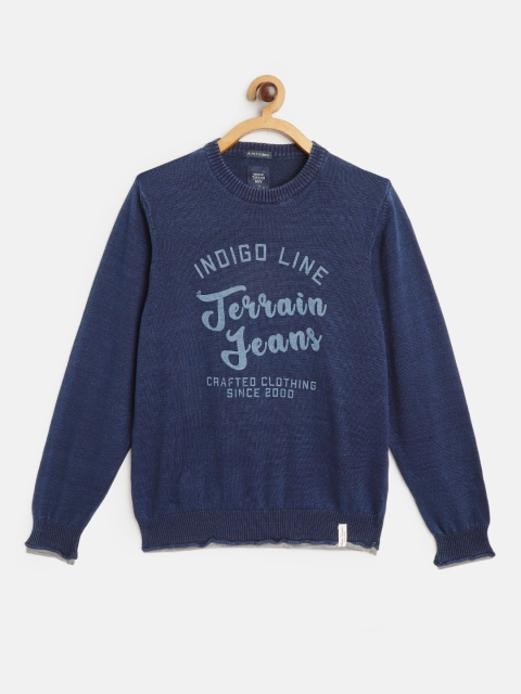 

Indian Terrain Boys Navy Blue Pure Cotton Typography Print Pullover