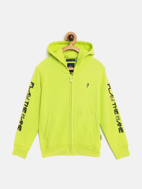 

Indian Terrain Boys Fluorescent Green Solid Pure Cotton Hooded Sweatshirt