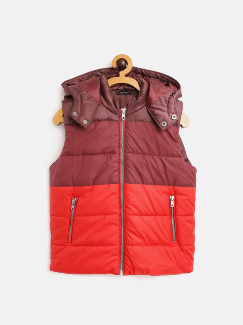 

Indian Terrain Boys Red Colourblocked Insulator Hooded Padded Jacket