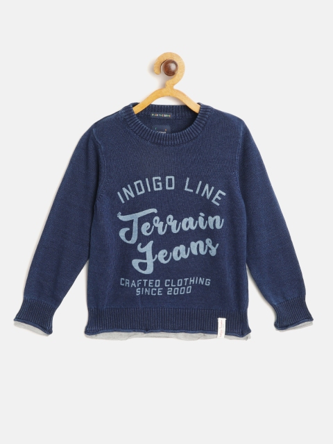 

Indian Terrain Boys Navy Blue Pure Cotton Typography Print Pullover
