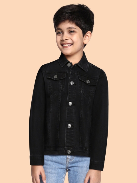 

Indian Terrain Boys Black Solid PureCotton Denim Jacket
