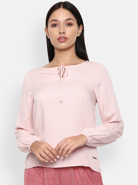 

Van Heusen Woman Maroon Tie-Up Neck Flared Sleeve Regular Top