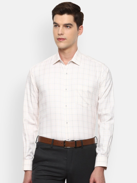 

Van Heusen Men Cream-Coloured Windowpane Checked Formal Shirt