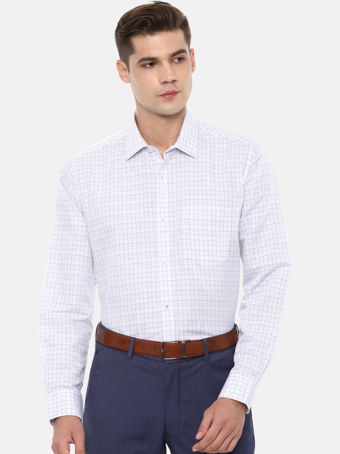 

Van Heusen Men White and Blue Grid Tattersall Checked Formal Shirt