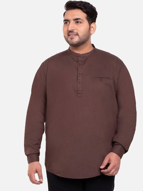 

Bewakoof Men Brown Solid Band Collar Casual Shirt