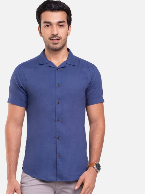 

Bewakoof Men Navy Blue Solid Casual Shirt