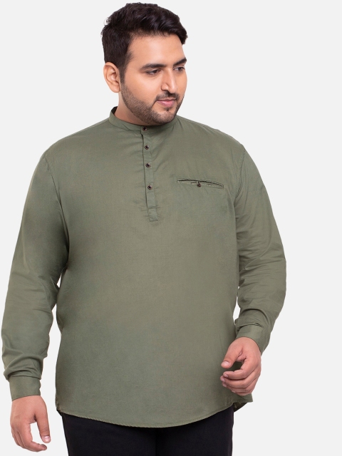 

Bewakoof Men Olive Green Mandarin Collar Casual Shirt