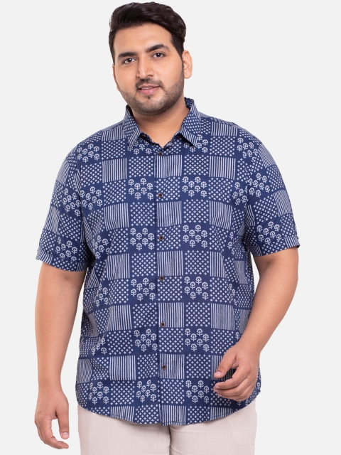 

Bewakoof Men Blue and White Geometric Printed Casual Shirt